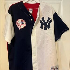 Majestic Navy and White and Red Yankees Jersey